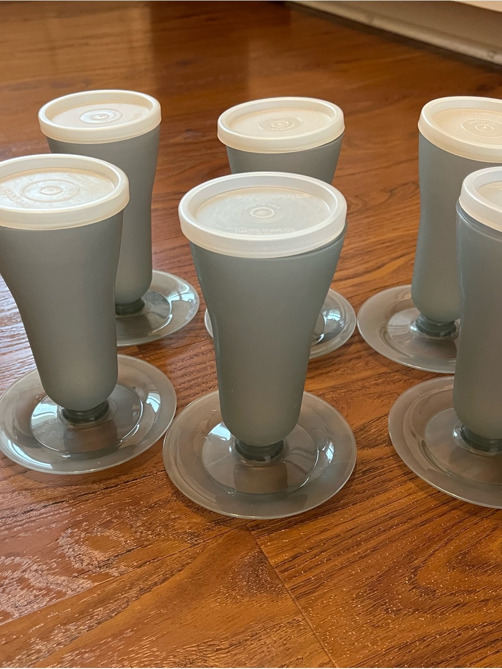 Tupperware Gray Silicone Stemmed Dessert Cups with White Lids - Set of 6